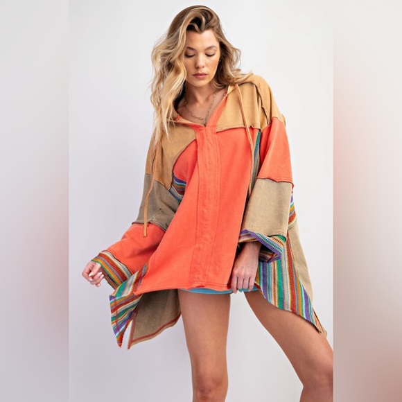 Easel COLOR BLOCK MULTI CROCHET TERRY KNIT HOODIE washed cotton - Picture 2 of 5